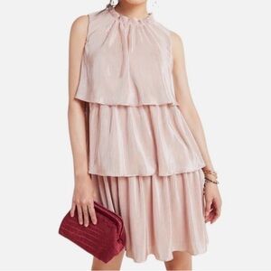 Ro&De x Anthropologie Light Pink Metallic Tiered Dress